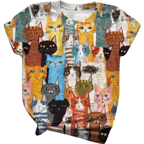 M-5xl Womens T-shirt Harajuku Cat Print Graphic T Shirts Woman Summer Short Sleeve Top Poleras Tunics Tee Shirts Clothes