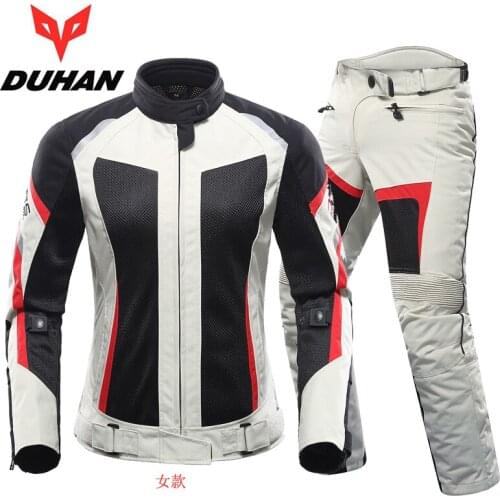DUHAN Women Motorcycle Jacket+Motorcycle Pants Summer Breathable Motorcycle Suit Gray Racing Jacket Moto Jacket Blouson Moto