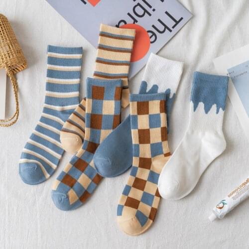 Womens Socks British Plaid Striped Comfortable Harajuku Casual Patchwork Color Retro Special Offer Girl Kawaii Sock