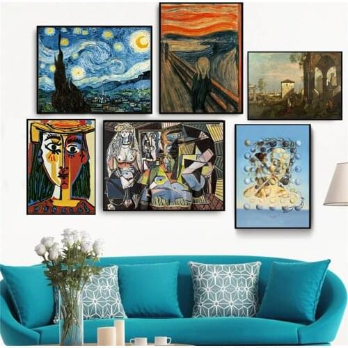 Famous paintings Van Gogh Starry Night Salvador Dali Canvas Paintings Posters and Prints Wall Art Pictures for Living Room Decor