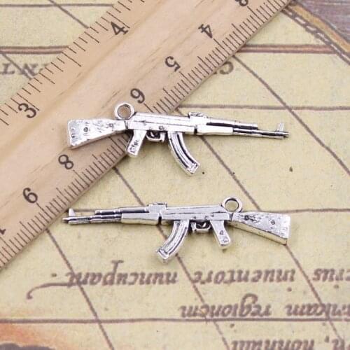 12pcs Charms Machine Gun Assault Rifle ak-47 44x15mm Tibetan Pendants Crafts Making Findings Handmade Antique Jewelry