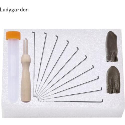 15PCS 9cm 8.6cm 7.9cm Mix Sizes Felting Needles Wool Felt Tools with Clear Bottles Wooden Handles Leather Finger Cots