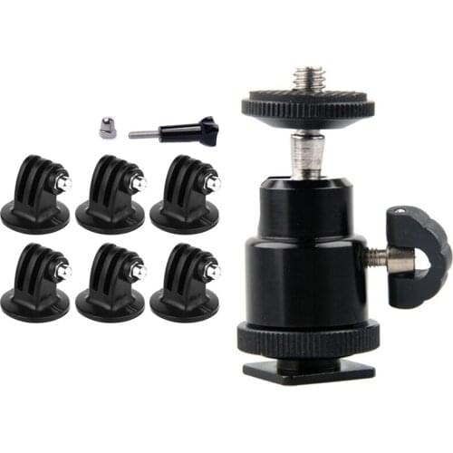 1x Mini Ball Head 1/4 inch Mount with Flash Shoe for DSLR SLR & 7x Tripod Mount Adapter for GoPro Hero 6, 5, 4