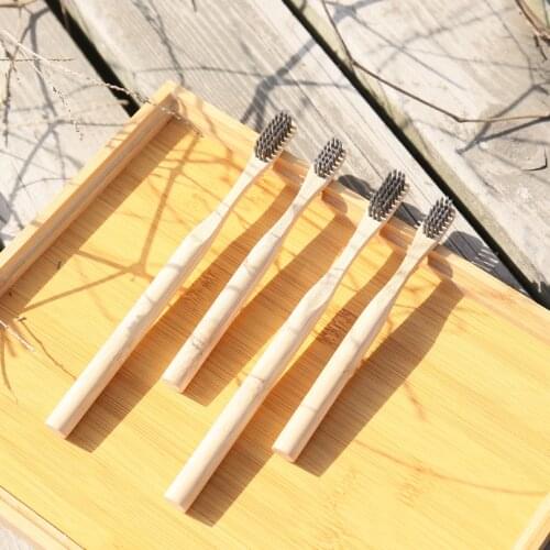 2pcs Bamboo Charcoal Brush Toothbrush Round Handle Bamboo Toothbrush Soft Hair Tip Silk brush Non-disposable customizable logo