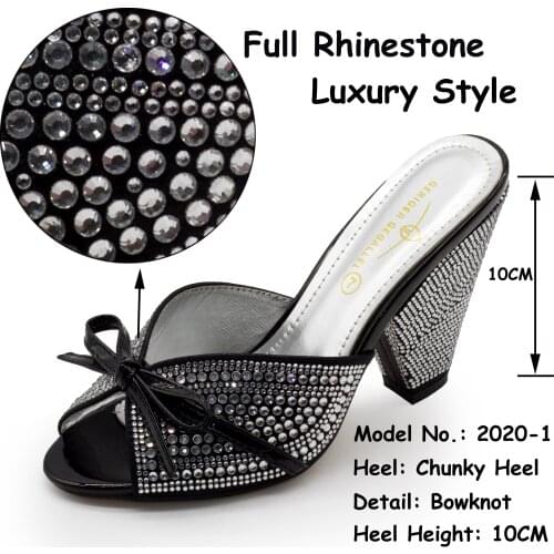 2020-1 Party Dress Heels Luxury Women Slides Chunky High Heels Full Rhinestone Golden Slippers Formal Shoes Ladies Heels Sandals