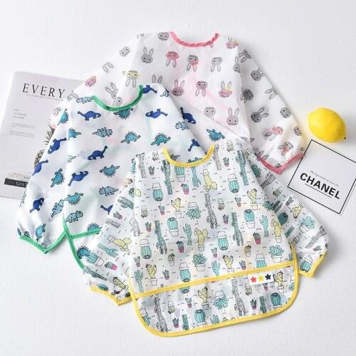 2020 New Baby Bandana Bib 0-4T Kids Cartoon Print Bibs Waterproof Infant Eating Drawing Long Sleeve Apron Baby Self Feeding Bib