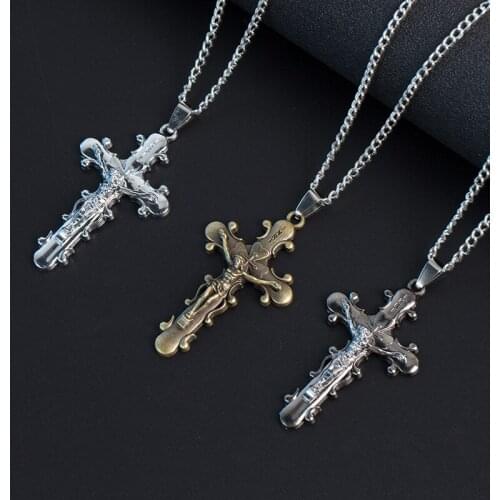 3 Colors Punk Vintage Crucifix Gothic Cross Necklace Men Jesus Piece Necklaces Pendants Classic Statement Necklace Women Jewelry