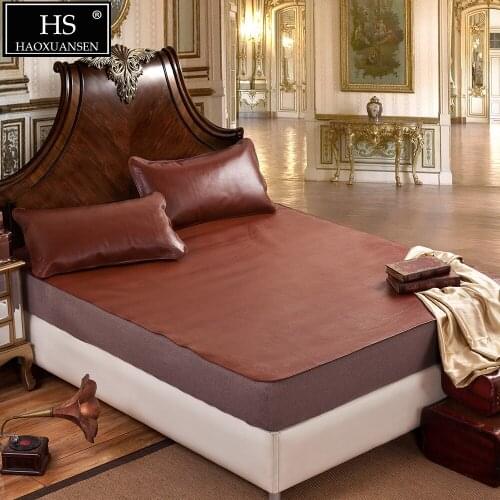 Reddish-Brown 9 KG Cowhide Mat 3PCS Full Grain Leather Mat Air Conditioner Mat Bedroom Decoration Mattress King Queen Size