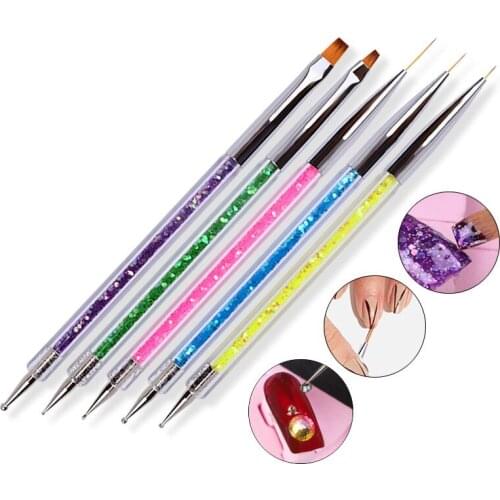5 Pcs/Sets Nail Art Pen 2 In 1 Double Ends Dotting Drawing Painting UV Gel Liner Polish Brush Set Nail Art Dotting Tools