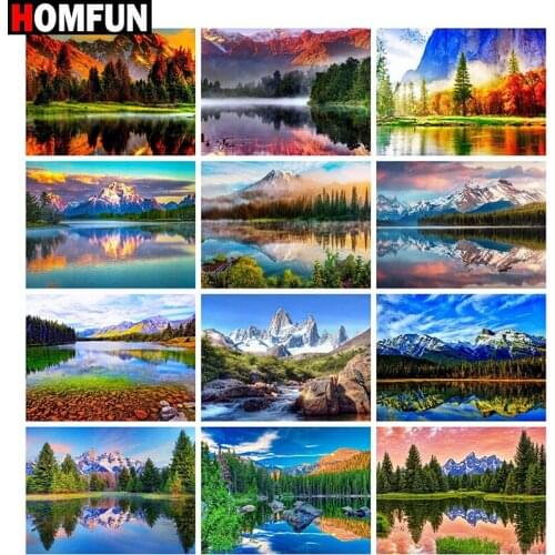 HOMFUN Diamond painting "Mountain river scenery" Full Square/Round Drill Wall Decor Inlaid Resin Embroidery Craft Cross stitch