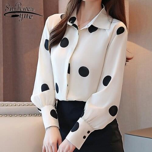 2021 Loose Button Blouses White Black Women Tops Fashion Spring Autumn Women Shirts Print Polka Dot Long Sleeve Shirts 6447 50