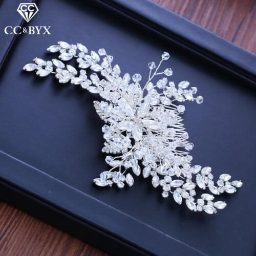 CC hair combs crown hairpins full cz stone luxury wedding accessories bridal engagement jewelry shine leaf shape crystal XY242