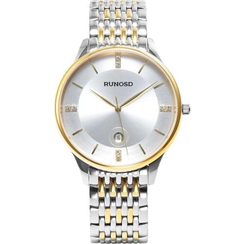 RUNOSD Mens Watch Luxury Calendar Zircon Miyota Quartz Movement Sapphire Crystal Stainless Steel 5218G
