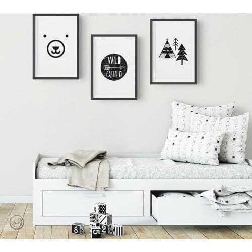 Black White Bear Tent Arrow Nordic Posters And Prints Cartoon Child Wall Art Canvas Painting Wall Pictures Baby Kids Room Decor