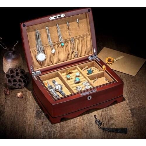 Europe alder wood Double jewelry storage boxs Necklace Bracelet Accessories Collection case organizer boxes for gifts MSSH016