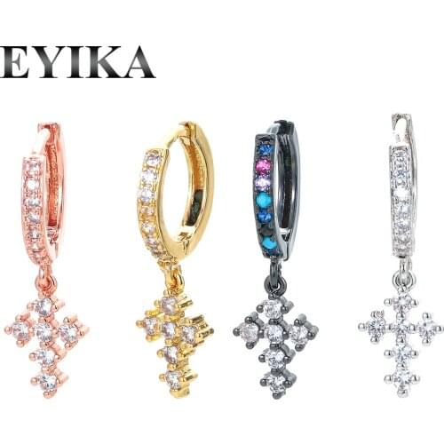 EYIKA Cute Gold Small Cross Hoop Earrings Pave Cubic Zirconia Daily Wear Accessories Cartilage Earrings for Women Girl Jewelry