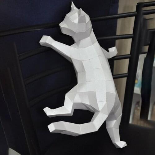 Cat 3D Paper Model Handmade Stereo Geometry Origami DIY Papercraft Children Animal Toys Wall Decoration Adult Craft Ornaments