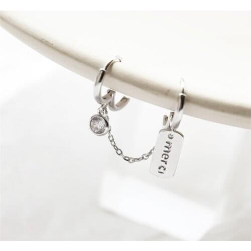 Sole Memory Cute Shiny Letters Geometric Pendant 925 Sterling Silver Fashion Female Dangle Earrings SEA787