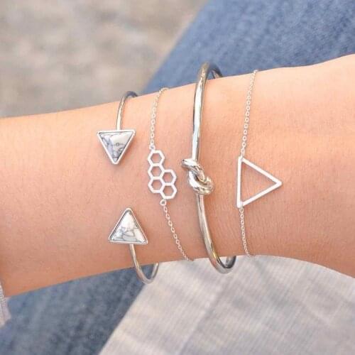 Modyle Bohemian Triangle Bracelets & Bangles For Women Gold Silver Color Stone Cuff Charm Multilayer Bracelet Femme