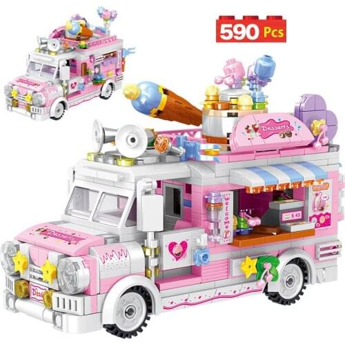 Ice Cream Car Mini Building Blocks Creator Camping Vehicle Friends Bricks DIY Toys for Children Girls Childrens Educational Toy