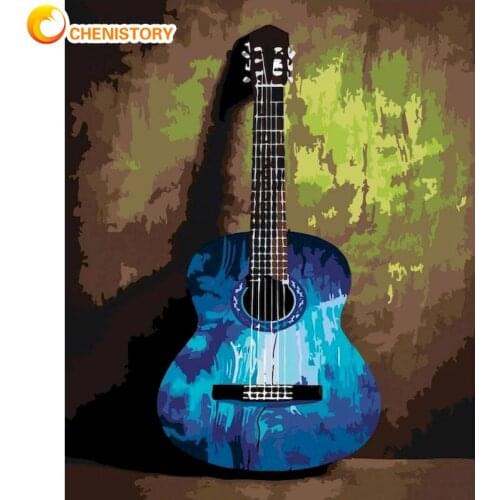 CHENISTORY Painting By Number On Canvas Blue Guitar Acrylic Paint For Adult With Frame Coloring By Number Drawing Picture Decor