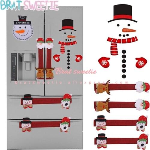 Christmas Refrigerator Door Handle Covers Stickers Set Santa Claus Snowman Microwave Oven Handle Covers Xmas Holiday Decorations