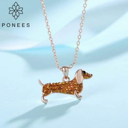 PONEES Pave Crystal New Trendy Cute Puppy Dog Pendant Dachshund Necklace For Women Girls Gift Animal Necklace Jewelry
