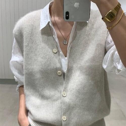 Fall 2021 Women Clothing Loose Sleeveless Sweater Women Vest Sweaters Knitting Vest Joker Knitted Oversize Girls Cardigan Tank