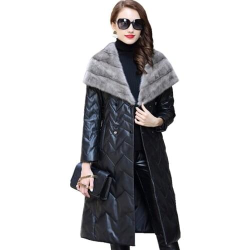 Real Sheepskin Coat Women 2020 Long Winter Genuine Leather Jacket Womens Down Jackets Natural Mink Fur Collar CJX0098B