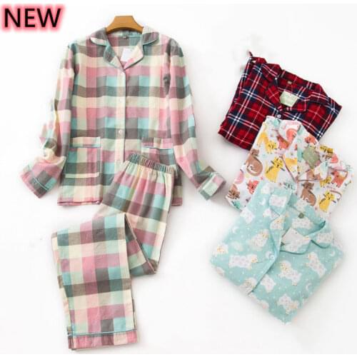 Top Pajamas 100% Cotton Winter Womens Pajamas Long Sleeve Shirt Pants 2Piece/Set Homewear Casual Cartoon Warm Sexy Sleepwear