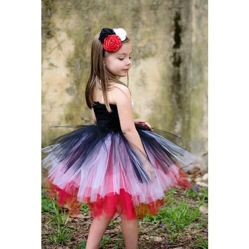 Multicolor Flower Girls Dress Kids 3Layers Tutu Dress Baby Crochet Ballet Tulle Tutus with Headband Children Party Cake Dresses
