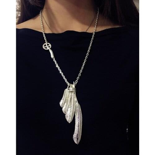 Starfield S925 Sterling Silver Retro Thai Silver Vintage Style Men Women Takahashi Goro Feather Eagle Necklace Set Sweater Chain