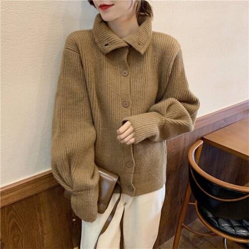 Female New Casual Fashion Loose Thick Winter Turtleneck Sweater Women Autumn Cardigan with Solid Long Sleeve Knitted Coat
