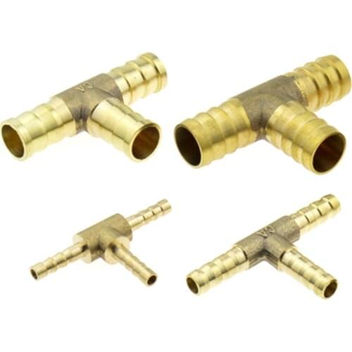 T-Shape Brass Barb Hose Fitting Tee 4mm 6mm 8mm 10mm 12mm 16mm 3 Way Hose Tube Barb Copper Barbed Coupling Connector Adapter