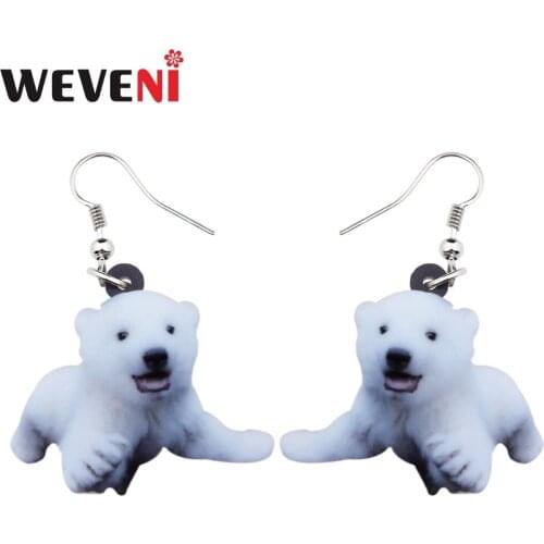WEVENI Acrylic Happy Polar Bear Earrings New Long Dangle Drop Trendy Jewelry For Women Girls Female Kids Gift Animal Accessory