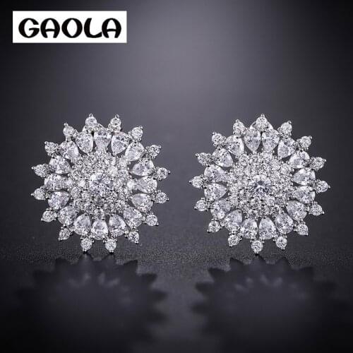 GAOLA Trendy Cubic Zirconia Crystal Round Flower Stud Earrings Women Earring Fashion Jewelry GLE9039