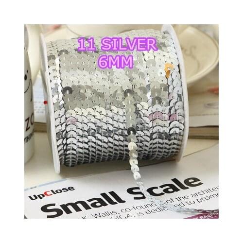 100 Yards 6mm Round Sequins Trim, Sold per Packet of 1 Roll(100 Yards)-11 Silver Confetti