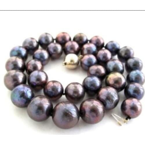 18inch huge rare 9-10mm natural freshwater black red blue pearl necklace