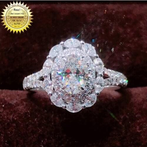 18K goldr ring 1.7ct D VVS moissanite ring Engagement&Wedding Jewellery with certificate 0050