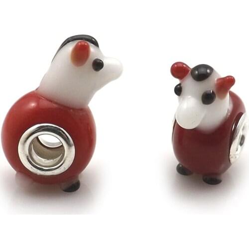 24pcs/lot Red Horse Big Hole Charm Beads For Snake Chain Bracelet Animal Shape Beads