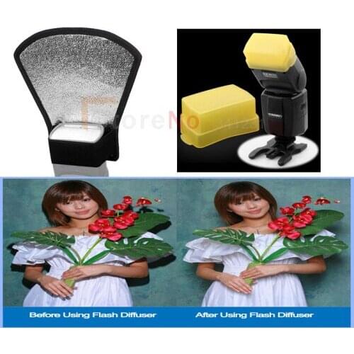 2in1 Universal Flash Diffuser Silver/white Reflector + Yellow Flash Bounce Softbox for Canon Speedlite Speedlight 580EX 580 EXII