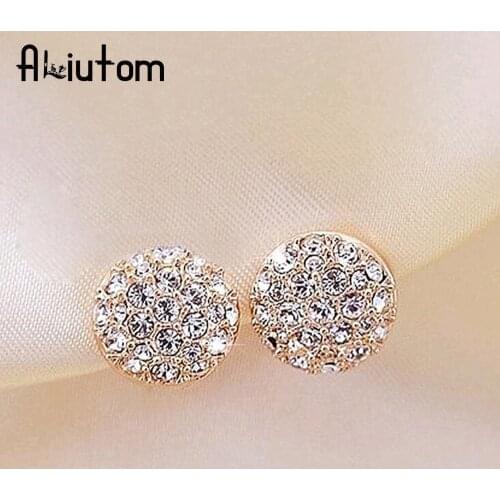 ALIUTOM New round earrings full rhinestone heart-shaped earrings for women OL fashion elegant full rhinestone circle earrings