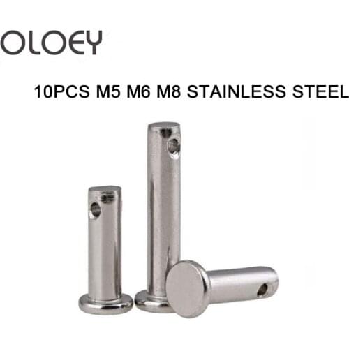 Free Shipping 10Pcs M5 M6 M8 Clevis pins with head 304 stainless steel shaft flat head with hole pin bolt pin cylindrical pins