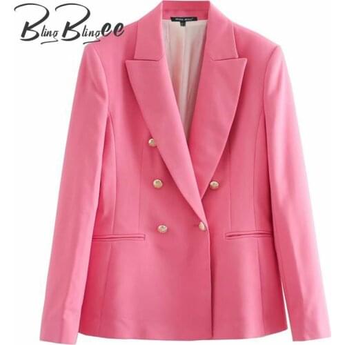 BlingBlingee 2021 Autumn Fashion Women Casual Suit Jackets Notched Collar Double Breasted Slim Office Lady Long Blazers Female