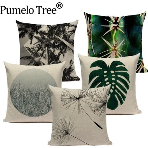 Monstera plant pillow covers decorative Square linen Houseware leaf print Home Decor cushion cover Dropshipping throw pillows