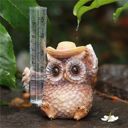 Rain Gauge Outdoor Lawn Yard Resin Owl Ornament With Graduated Tube Measure Rain Water Level Garden Water Timers Hyetometer
