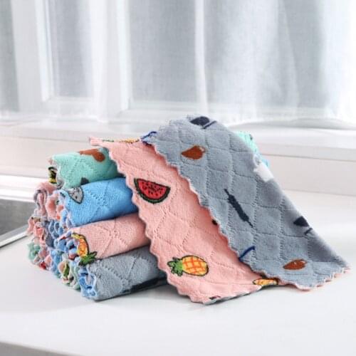 Double-Layer Absorbent Microfiber Dish Cloth Non-Stick Oil Household Cleaning Wiping Towel Kitchen Cleaning Tools Kitchen Towel