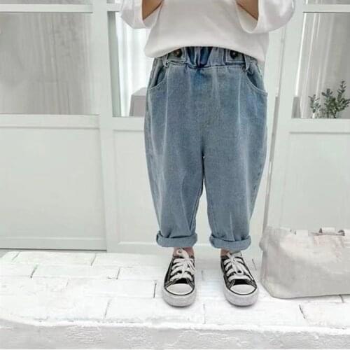 2021 Spring New Kids Jeans Korean Casual Loose Childrens Solid Denim Pants New Arrival High Quality Jeans For Girls Boys 2-6 Y
