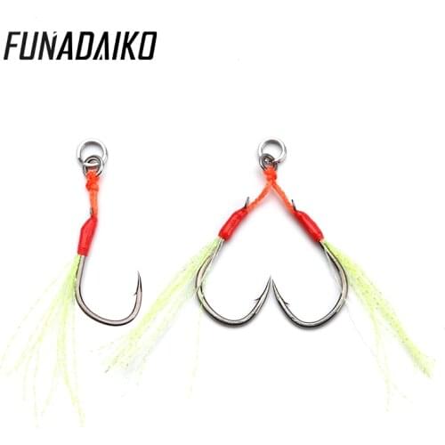 FUNADAIKO Fishing Hooks High Carbon Steel Jig Fish Hooks assist hook with Luminous tinsel