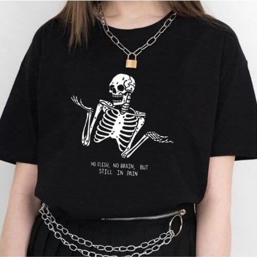 No Flesh No Brain But Still In Pain T Shirt Women Grunge Graphic Tees Halloween T-shirt Cotton Harajuku Girl Tops Dropshipping
